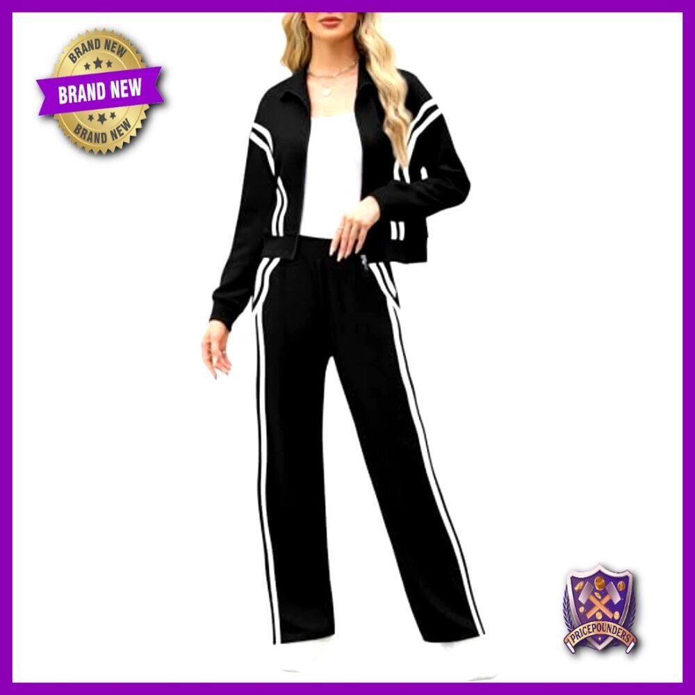 Soft Tracksuit Set with Zip Hoodie and Wide Leg Sweatpants, Pockets - Picture 2 of 7
